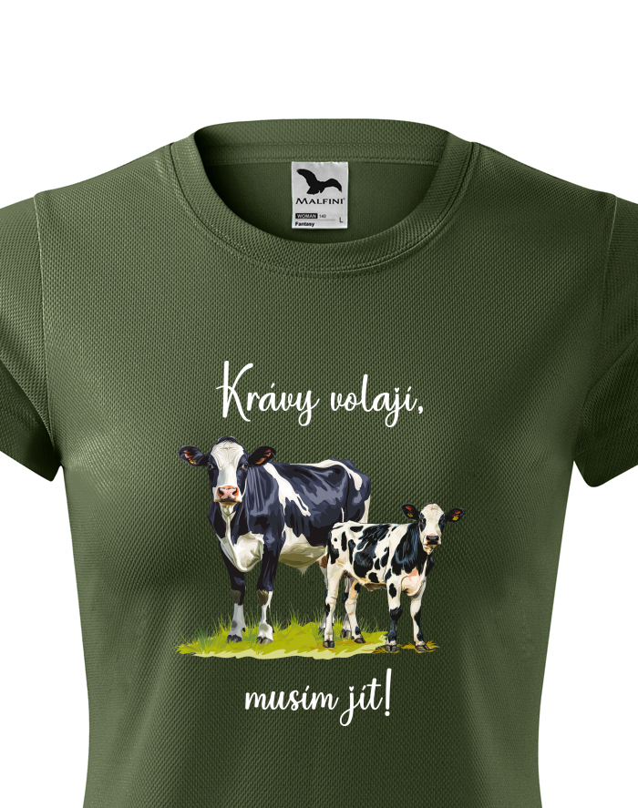 Dámské funkční tričko Krávy volají, musím jít