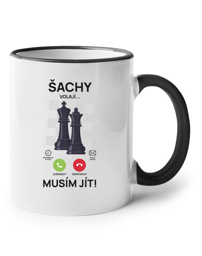 Keramický hrnek s barevným uchem Šachy volají