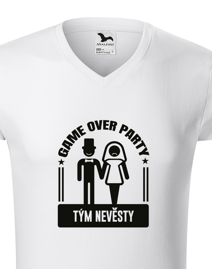 Pánské tričko s výstřihem do V Game over party Tým nevěsty