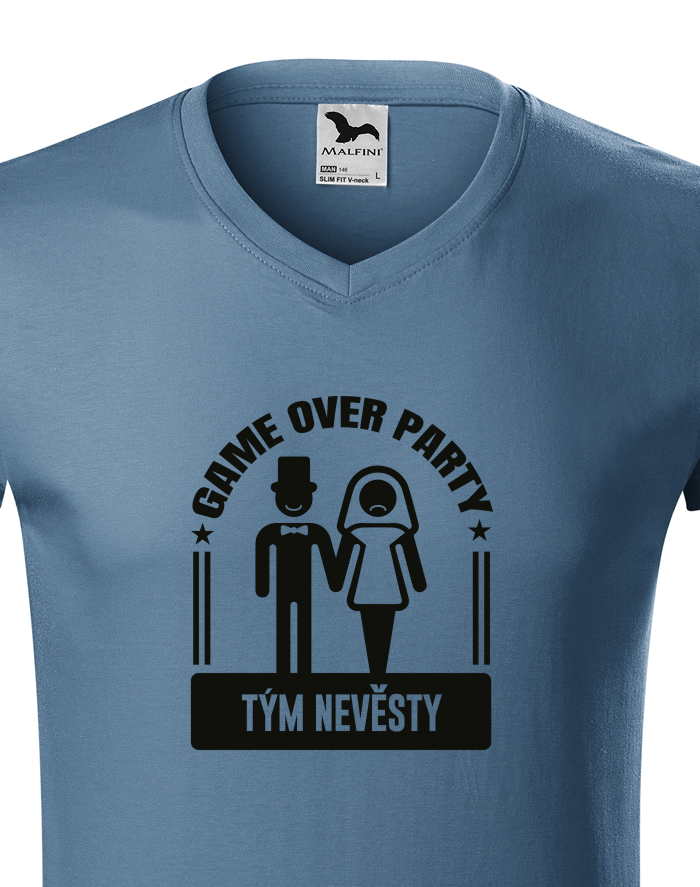 Pánské tričko s výstřihem do V Game over party Tým nevěsty