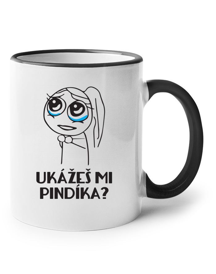Keramický hrnek s barevným uchem Ukážeš mi pindíka