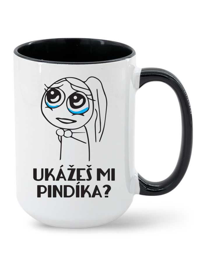 Keramický hrnek MAX Ukážeš mi pindíka? – barevný vnitřek a ucho