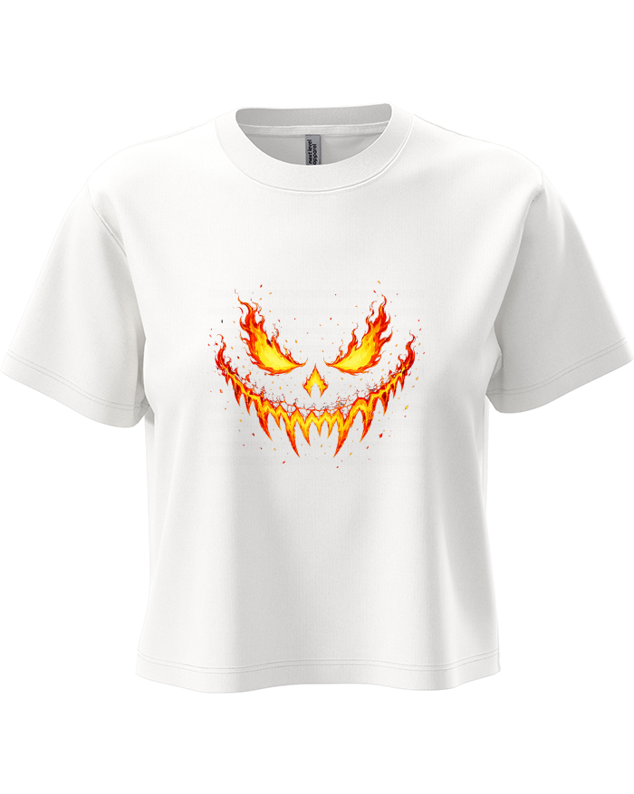 Dámský crop top Halloween - Ohnivá tvář