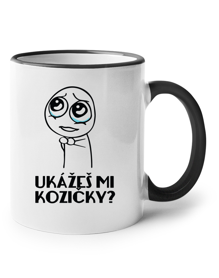 Keramický hrnek s barevným uchem Ukážeš mi kozičky?