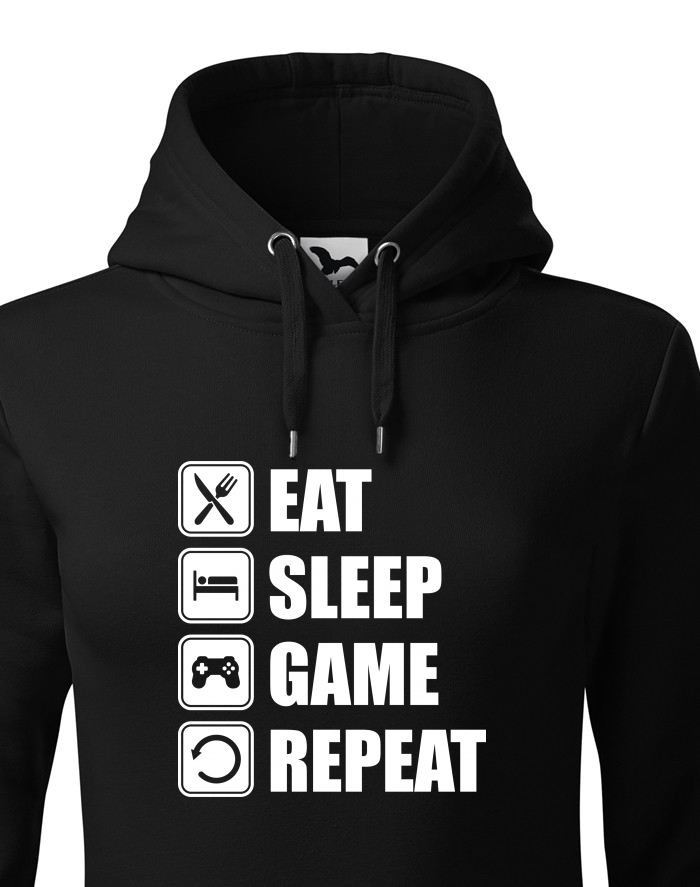 Dámská mikina s kapucí Eat, Sleep, Game, Repeat