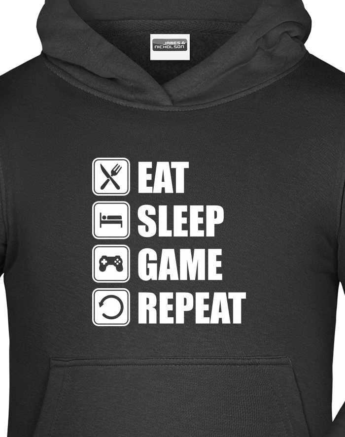 Dětská mikina s kapucí Eat, Sleep, Game, Repeat