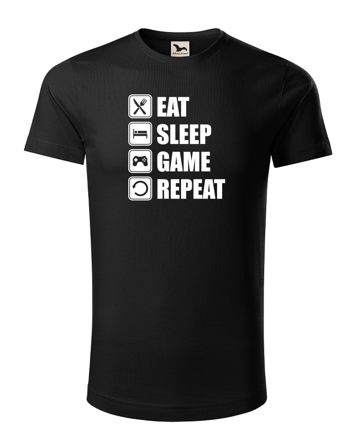 Pánské tričko EAT, SLEEP, GAME, REPEAT z bio bavlny