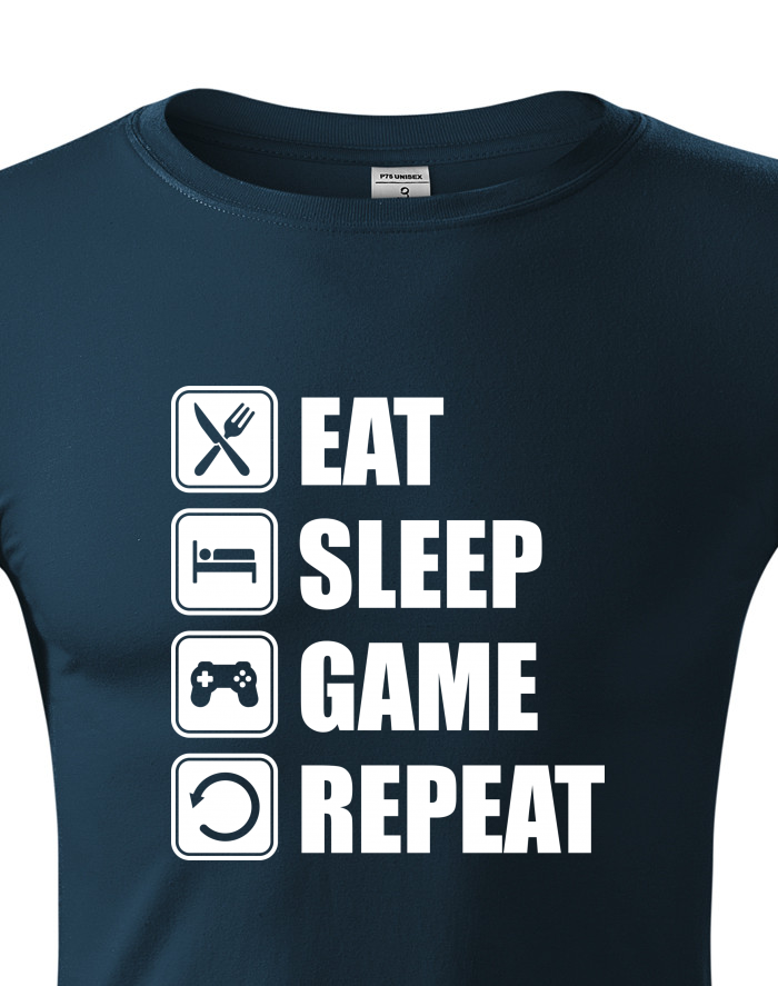 Geek/hráčské triko EAT, SLEEP, GAME, REPEAT – unisex s dlouhým rukávem