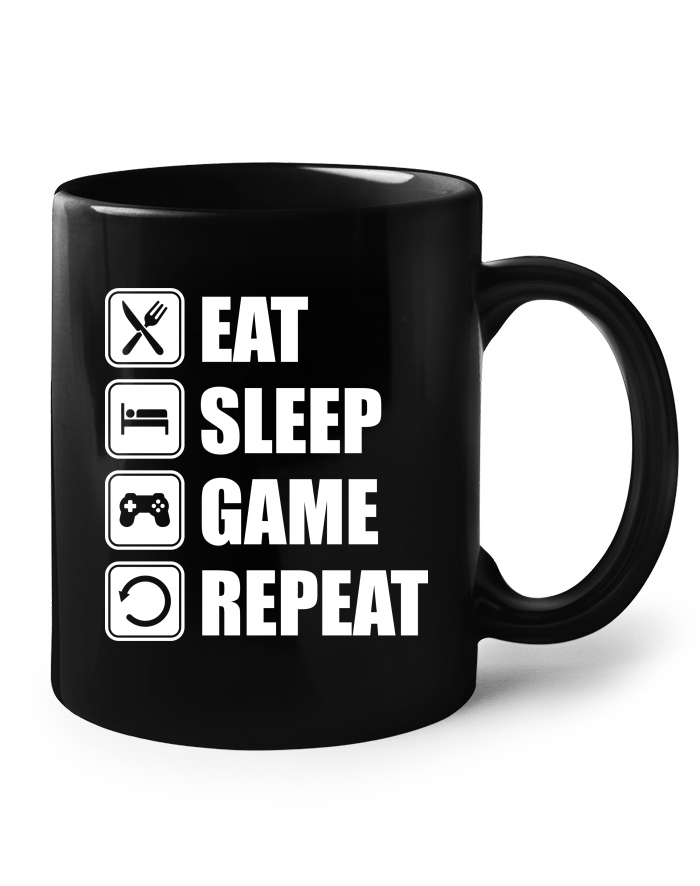 Keramický hrnek Eat, Sleep, Game, Repeat černý