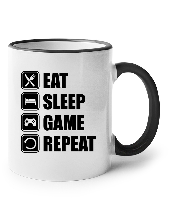 Keramický hrnek s barevným uchem Eat, Sleep, Game, Repeat