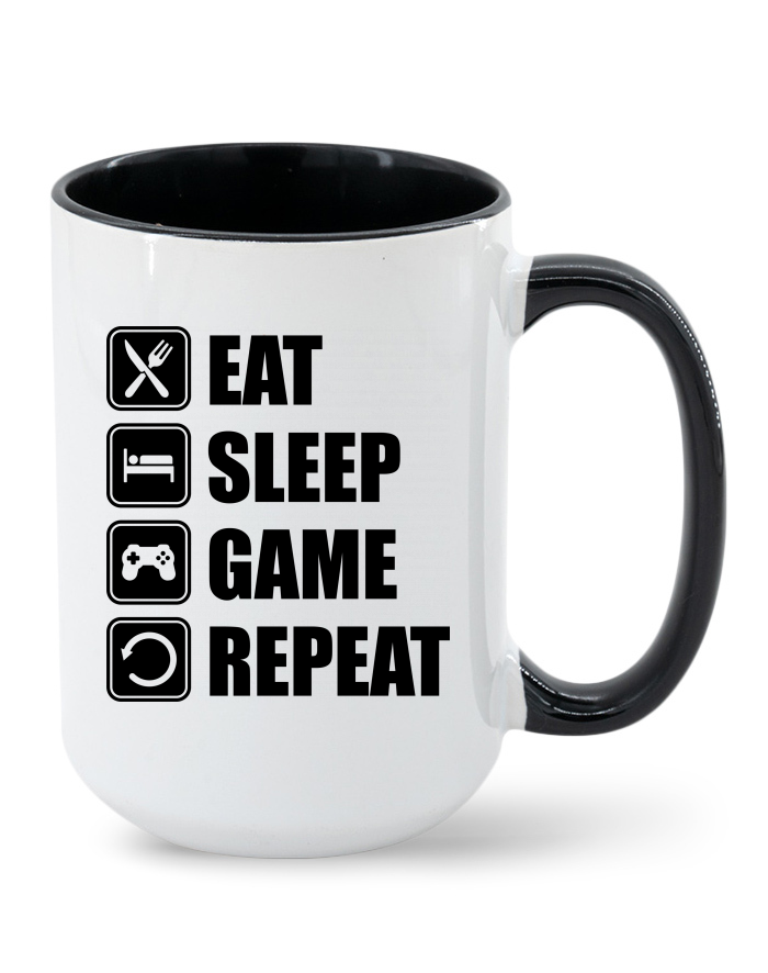Keramický hrnek MAX EAT, SLEEP, GAME, REPEAT - barevný vnitřek a ucho