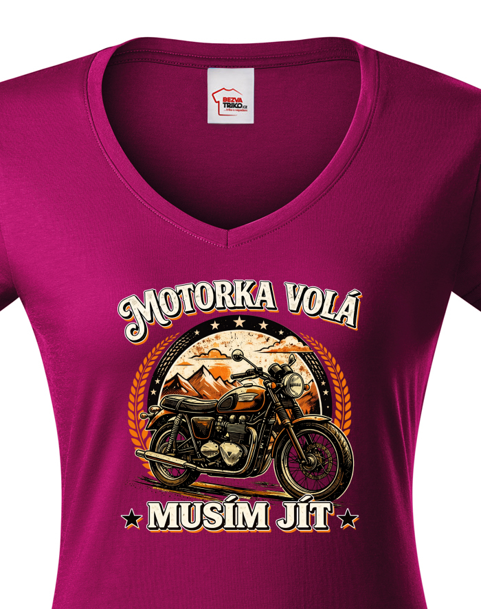 Dámské tričko s výstřihem do V Motorka volá