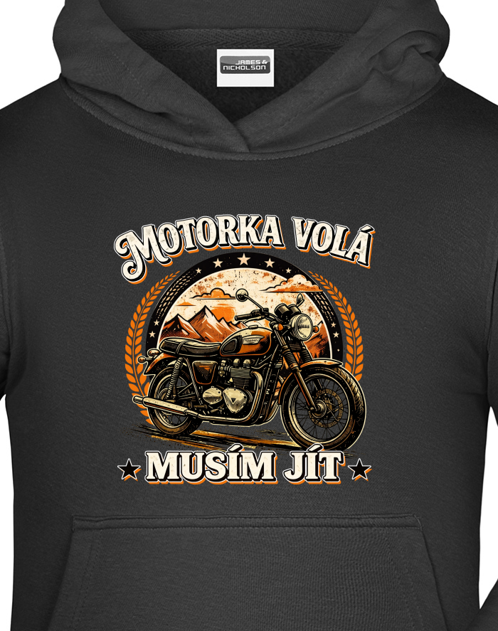 Dětská mikina s kapucí Motorka volá – Musím jít
