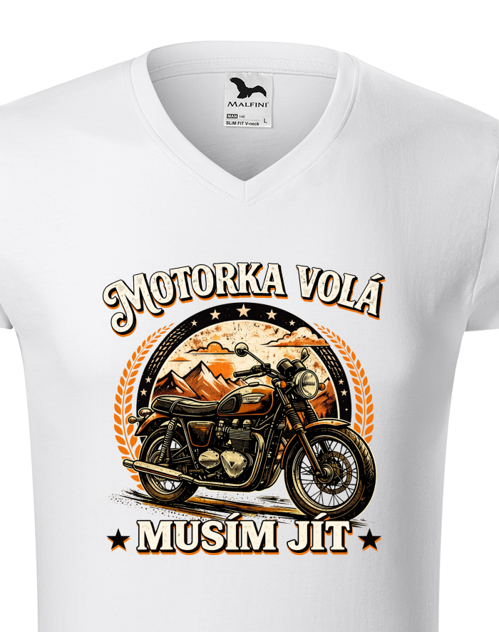 Pánské tričko s výstřihem do V – Motorka volá