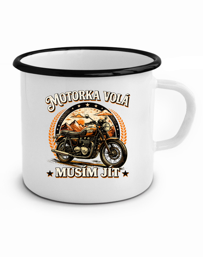 Plechový hrneček Motorka volá