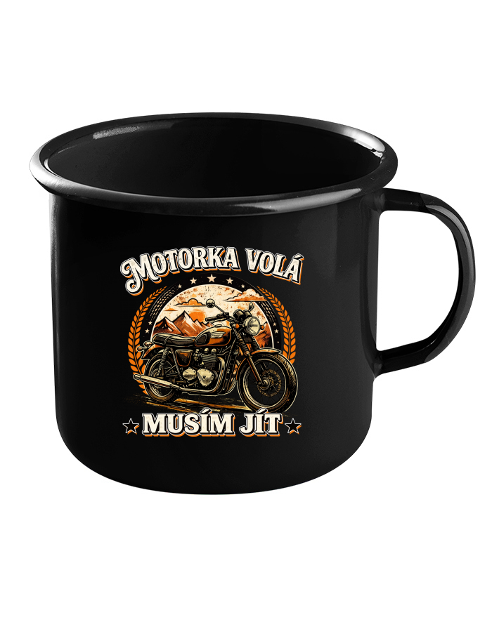 Plechový hrneček černý Motorka volá