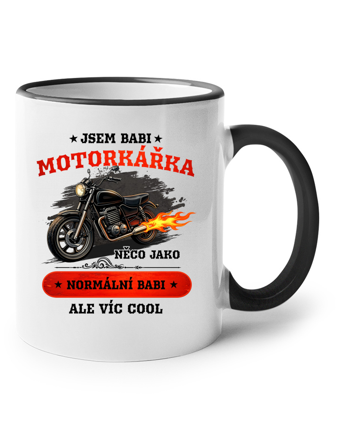 Keramický hrnek s barevným uchem Jsem babi motorkářka