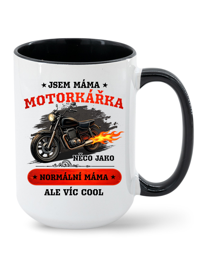 Keramický hrnek MAX – Jsem máma motorkářka, barevný vnitřek a ucho