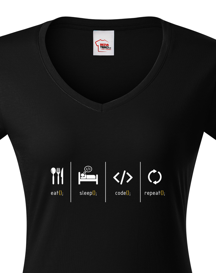 Dámské tričko s výstřihem do V Eat, sleep, code, repeat