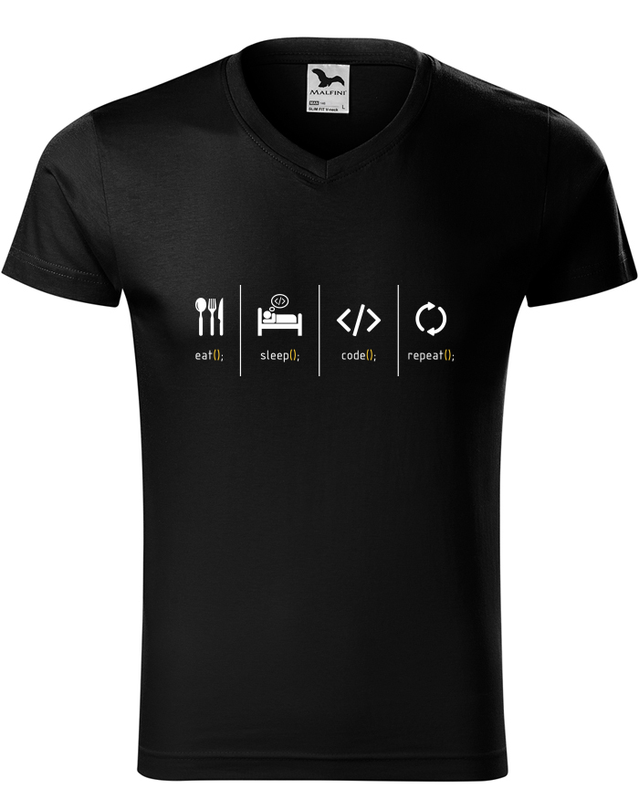 Pánské tričko s výstřihem do V – Eat, sleep, code, repeat