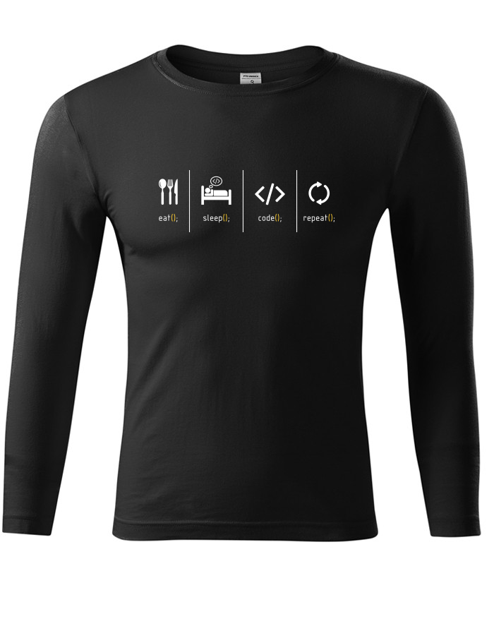 Unisex tričko s dlouhým rukávem Eat, sleep, code, repeat