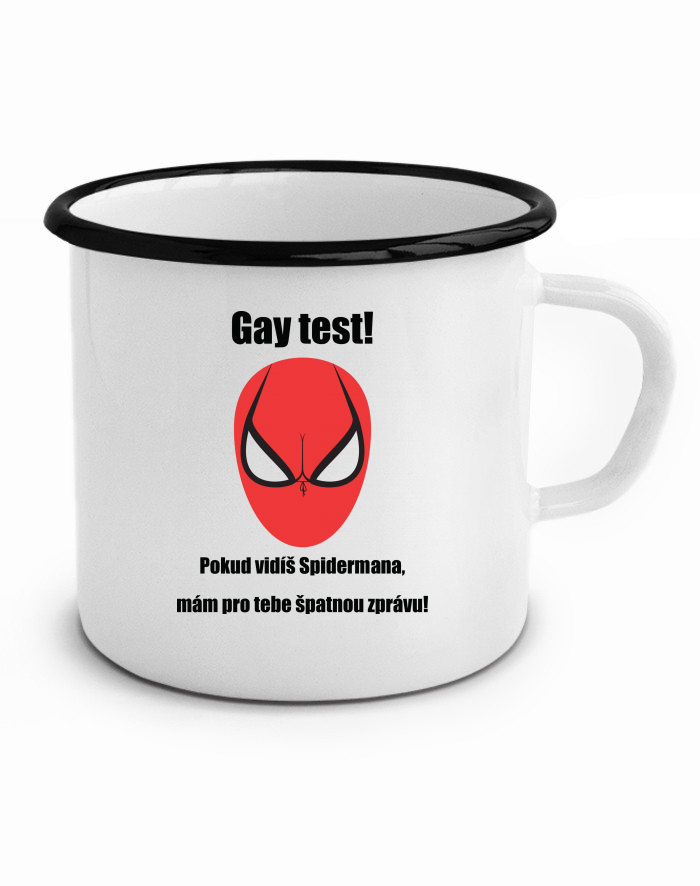 Plechový hrneček Gay test