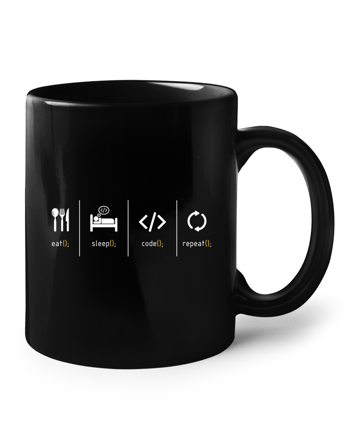 Keramický hrnek černý – Eat, sleep, code, repeat