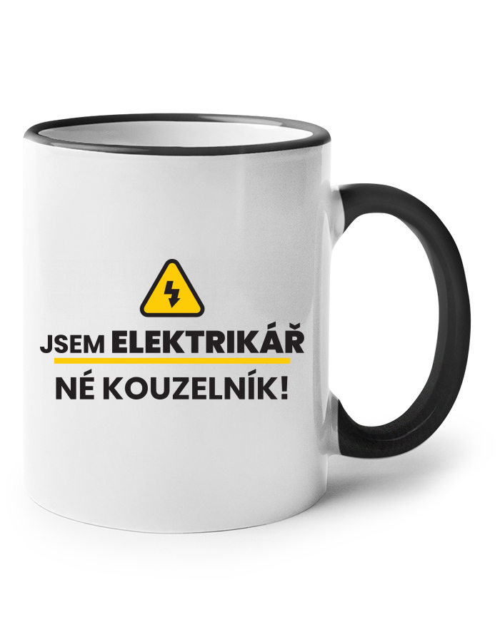 Keramický hrnek s barevným uchem – Jsem elektrikář, né kouzelník!
