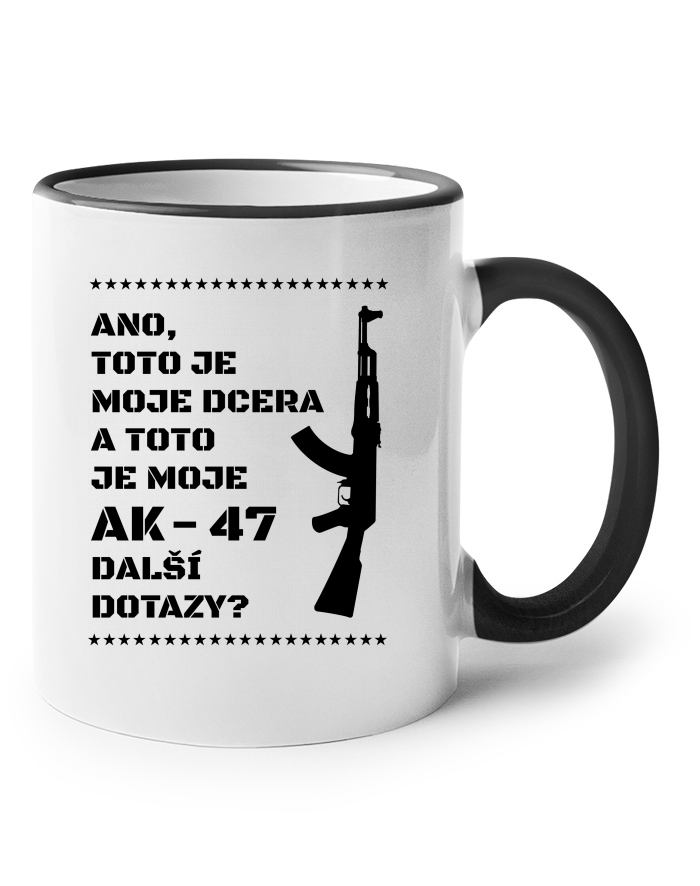 Keramický hrnek s barevným uchem Dcera a AK-47
