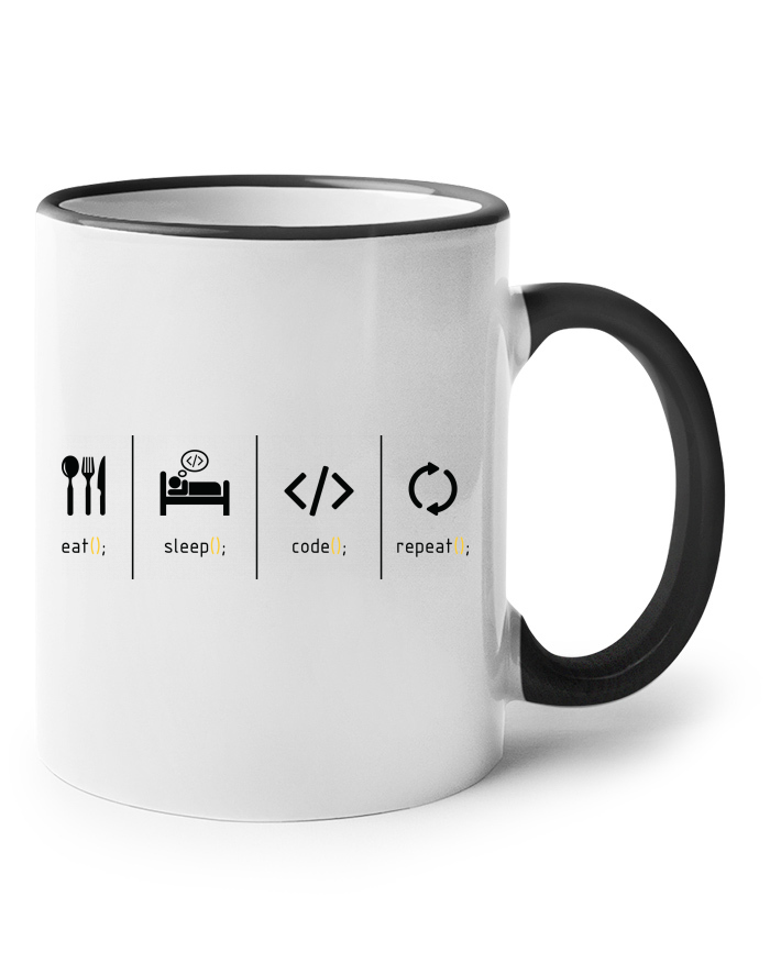 Keramický hrnek s barevným uchem Eat, sleep, code, repeat