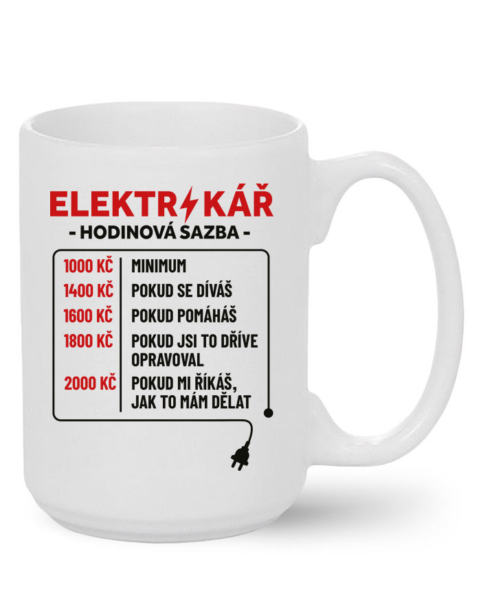 Keramický hrnek MAX – Elektrikář hodinová sazba