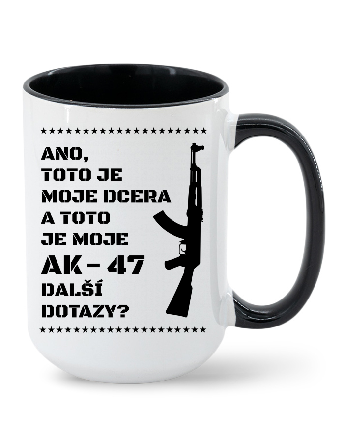 Keramický hrnek MAX Dcera a AK-47 – barevný vnitřek a ucho