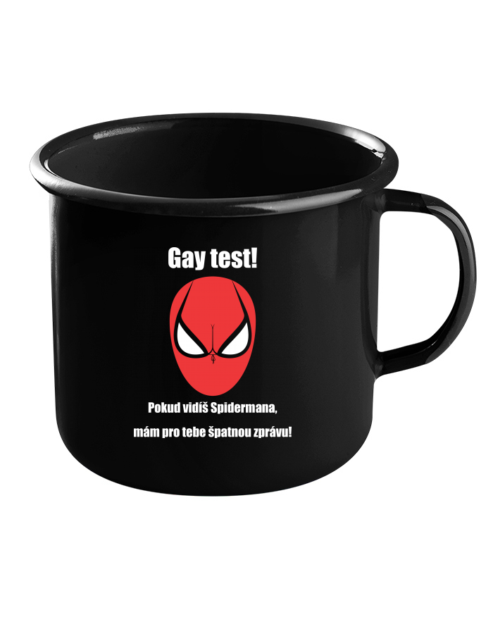 Plechový hrneček černý Gay test