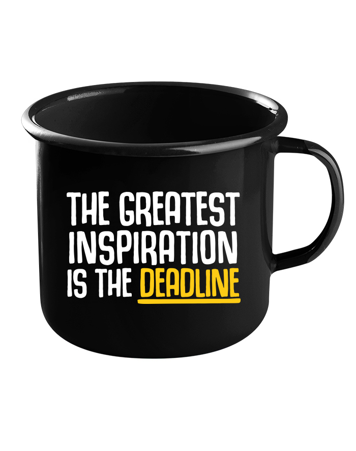 Plechový hrneček černý The Greatest Inspiration Is The Deadline