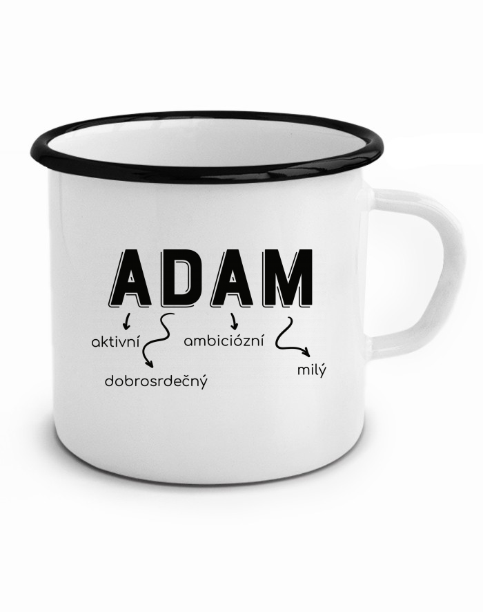 Plechový hrneček Adam – okouzlující, ambiciózní, dobrostředný