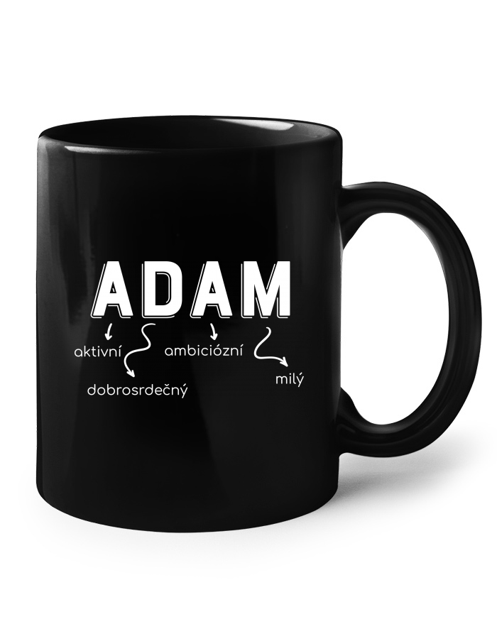 Keramický hrnek černý – Adam, okouzlující, ambiciózní, dobrostojný