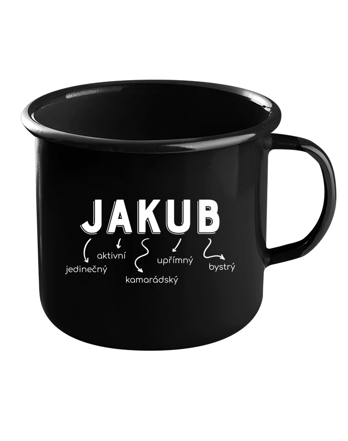 Plechový hrneček černý – Jakub: okovní, zednický, truhlářský a další