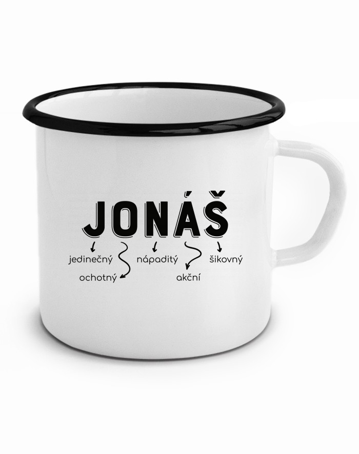Plechový hrneček Jonáš – čestný, nápaditý, šikovný