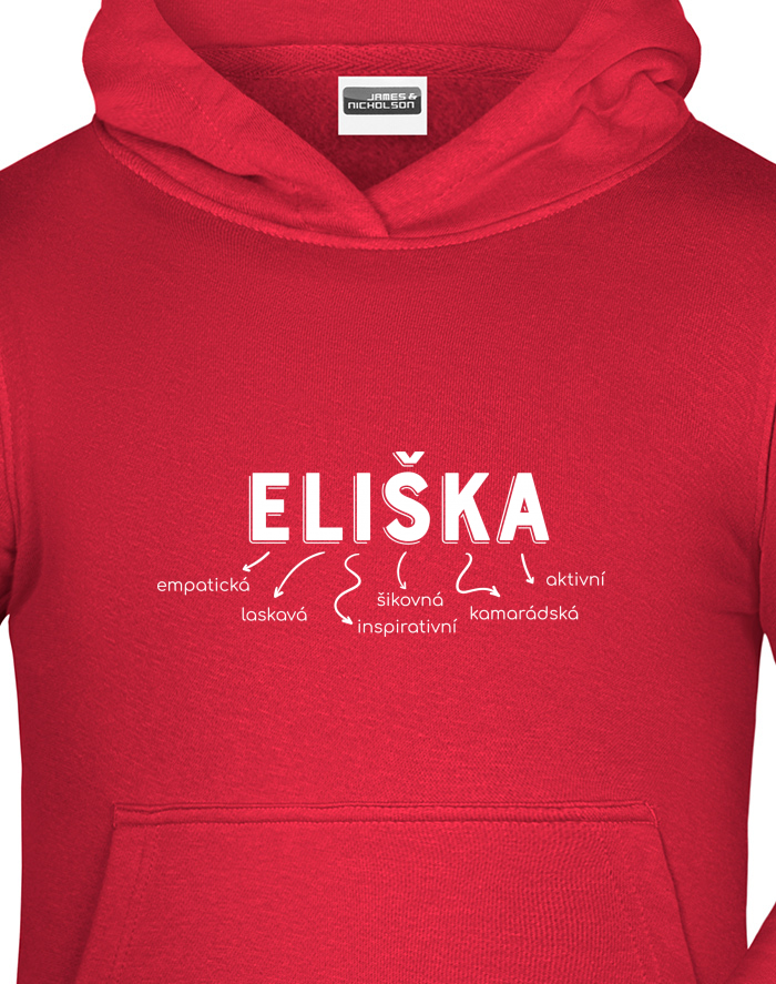 Dětská mikina s kapucí – Eliška, emancipovaná škvrně