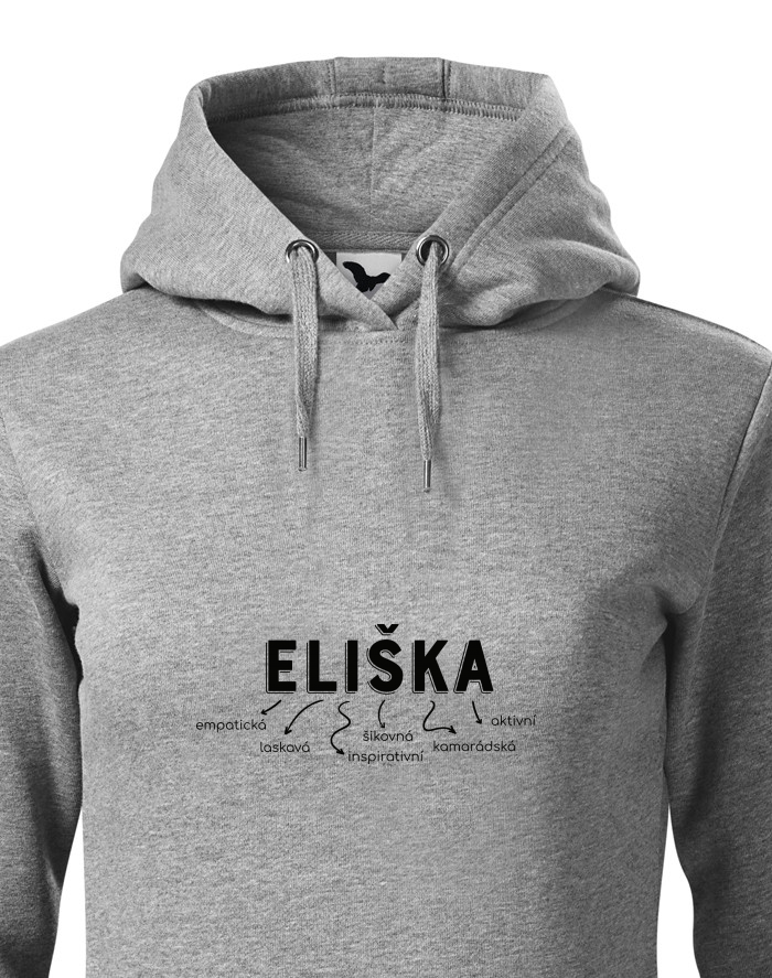 Dámská mikina s kapucí Eliška – emancipovaná, škaredá a magorolivní