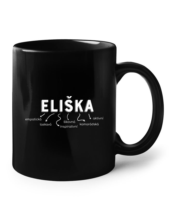 Keramický hrnek černý – Eliška, emancipovaná škaredá kočkomilka