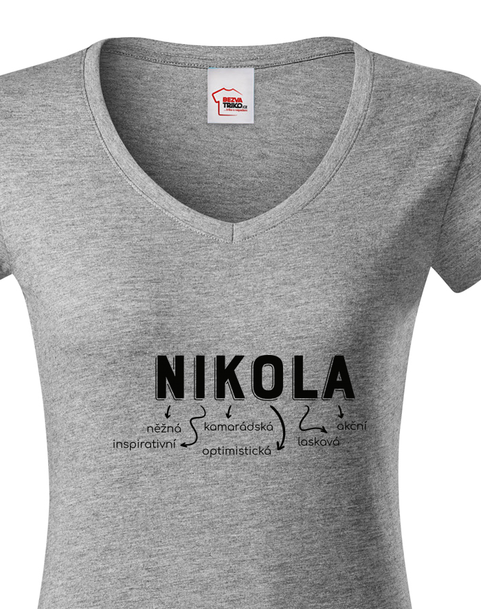 Dámské tričko s výstřihem do V – Nikola, nezlob se