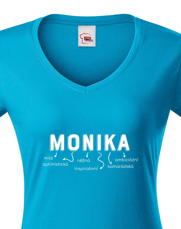 Dámské tričko s výstřihem do V – Monika, růže, neštovice a kamenáčská