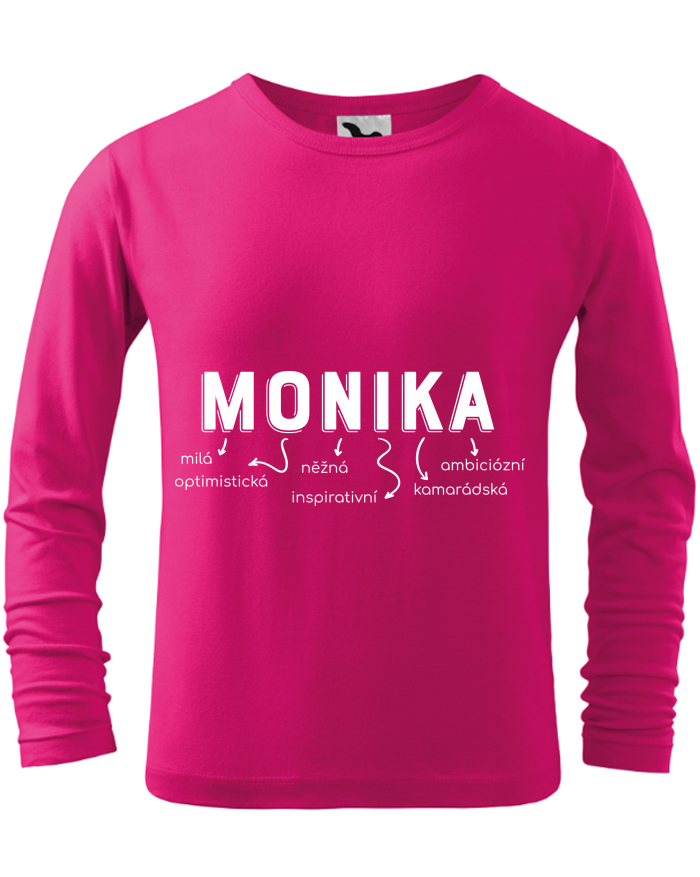 Dětské triko s dlouhým rukávem – Monika, ráda čte a spí