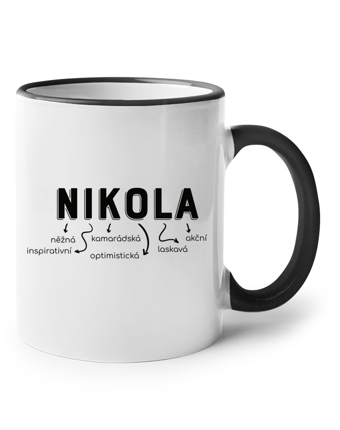 Keramický hrnek s barevným uchem – Nikola, režné komoradské motivy