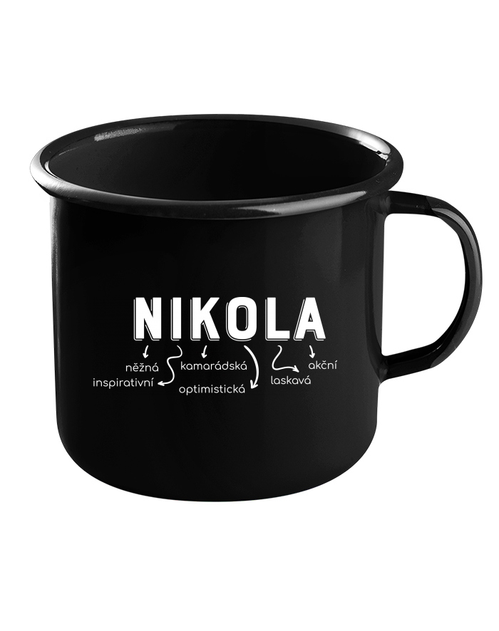 Plechový hrneček černý – Nikola