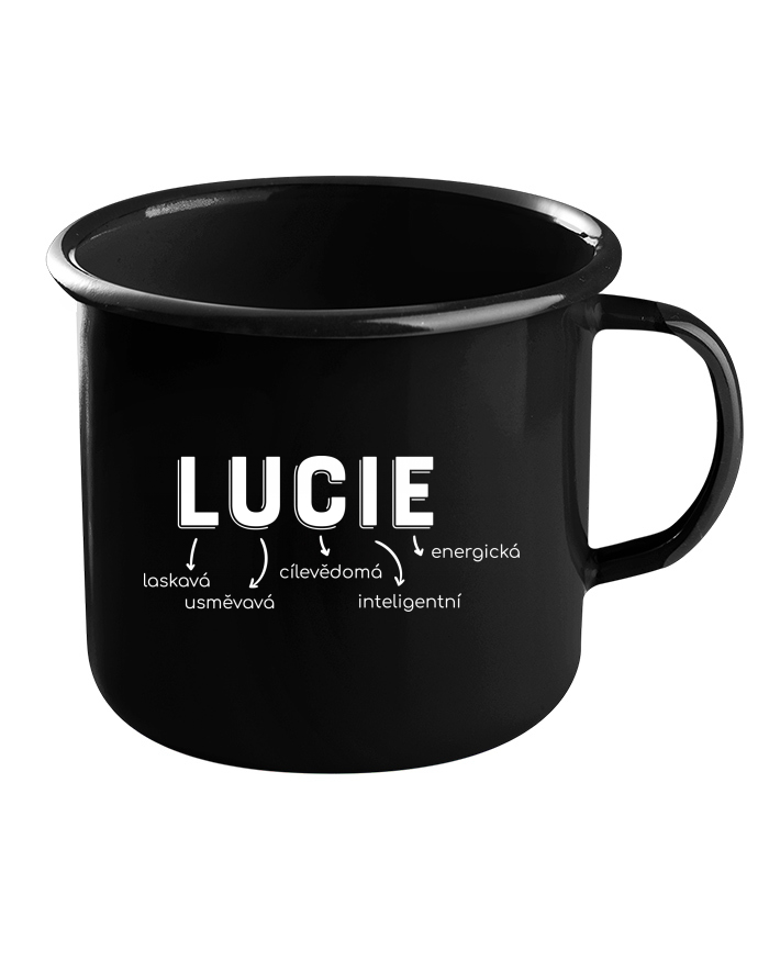 Plechový hrneček černý – Lucie