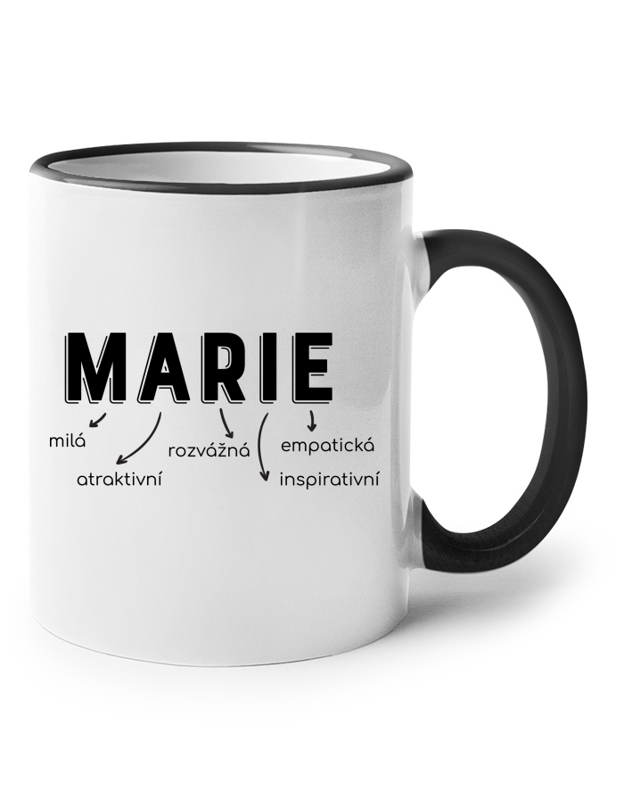 Keramický hrnek s barevným uchem – Marie, milá, rozvážná, empatická, citlivá, inspirativní