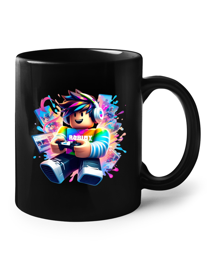 Keramický hrnek – černý s potiskem Roblox hráče