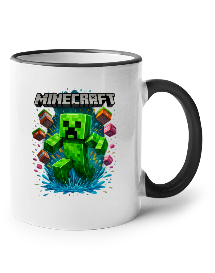 Keramický hrnek s barevným uchem – Minecraft Creeper